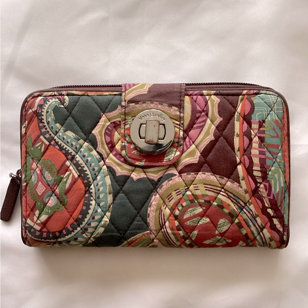 Vera Bradley Paisley Wallet Clutch in Burgundy and Green